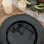 10-Pack Plastic 10" Dinner Plates in Black with Gold Scalloped Rim - Disposable Large Party Plates
