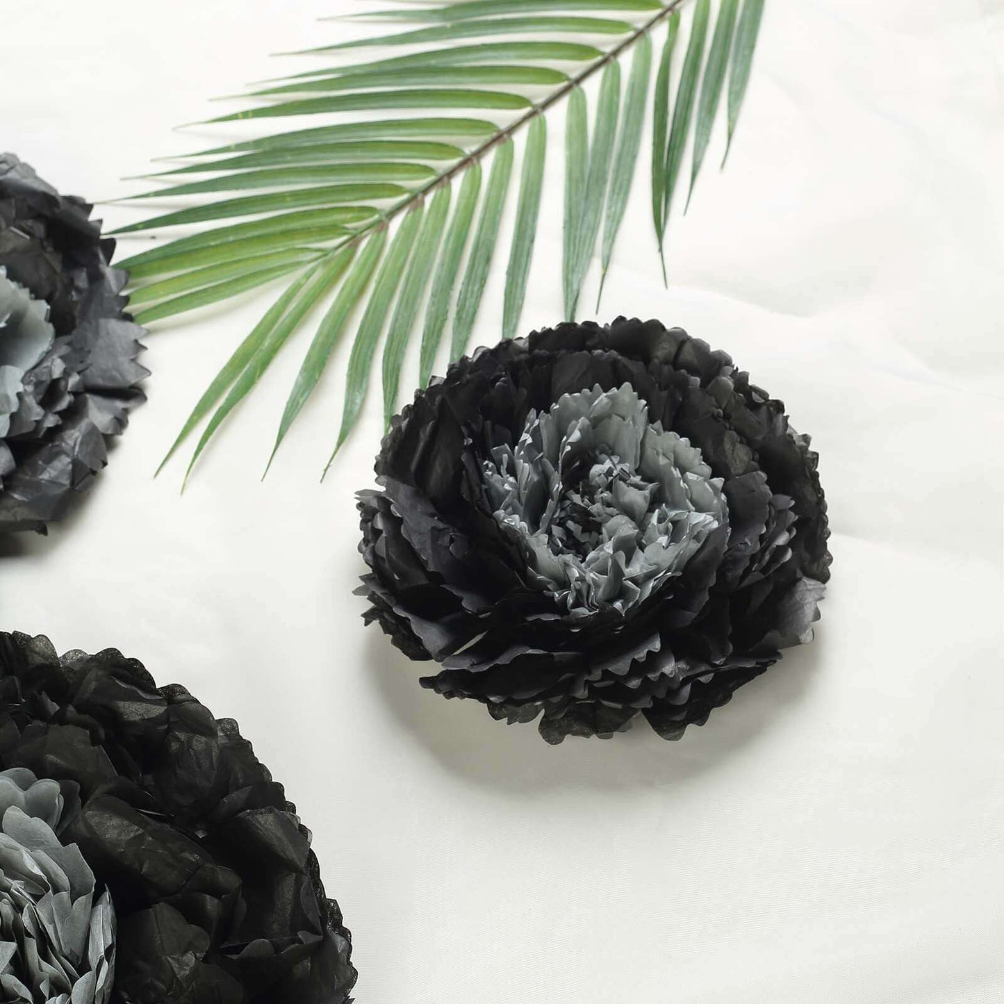 Set of 6 Charcoal Gray Giant Carnation 3D Paper Flowers Wall Decor - 12",16",20"