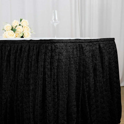 Lace 14ft Table Skirt Black Premium Pleated - Vintage Style for Parties