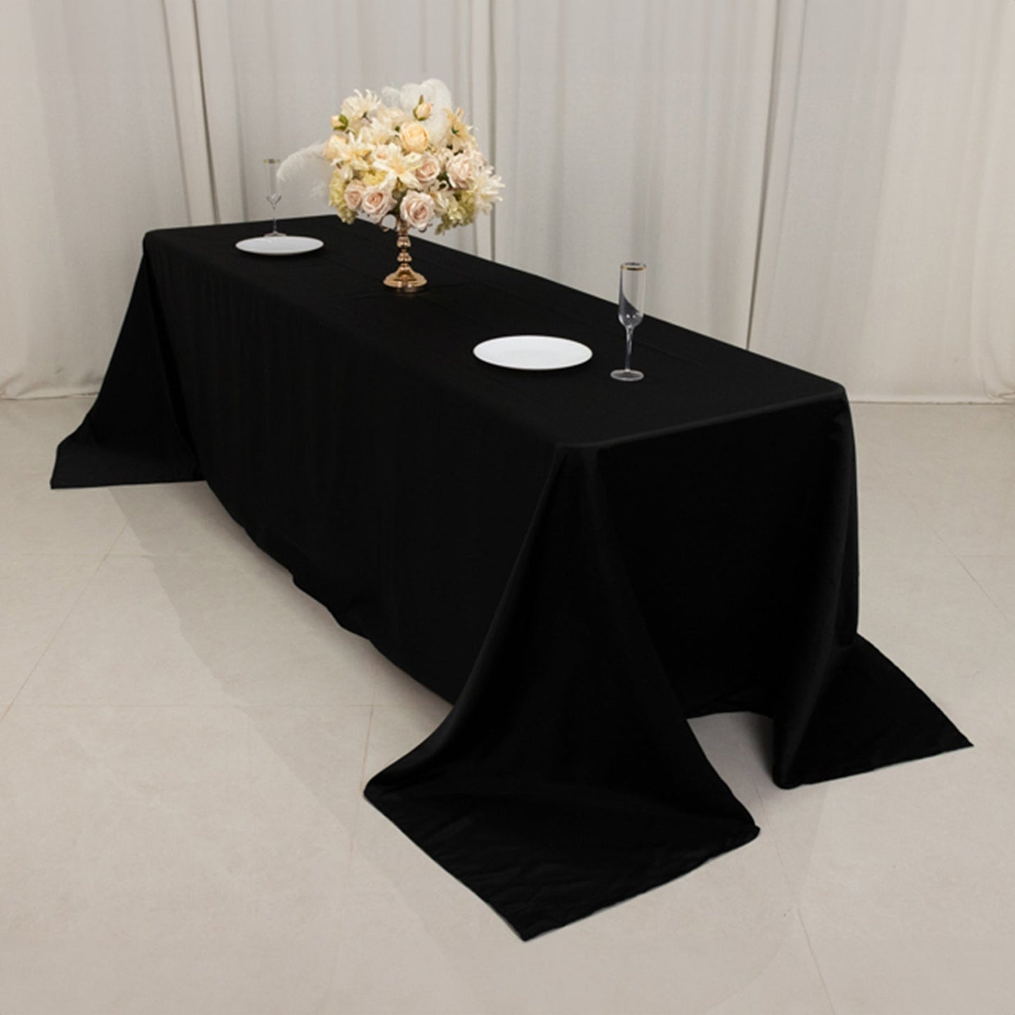 Lamour Satin 90"x156" Rectangle Tablecloth Black - Luxurious, Soft Seamless Table Cover for Stylish Settings