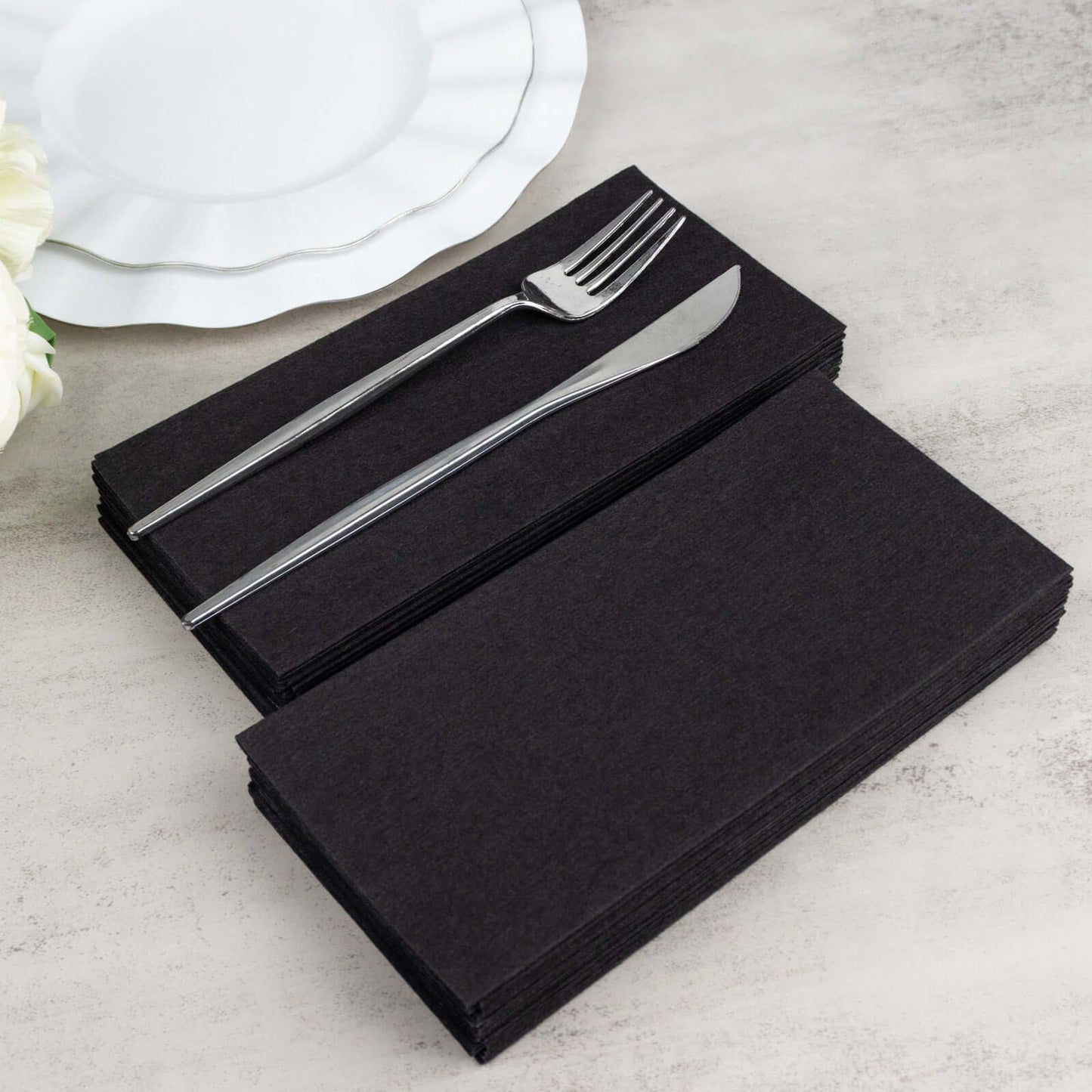 20 Pack Linen-Like Paper 8.5"x4" Napkins Black - Highly Absorbent & Disposable Airlaid Guest Towels