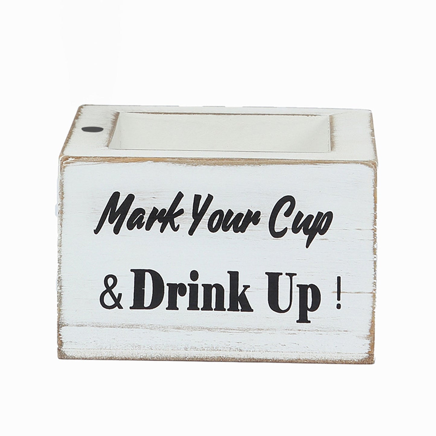 Rustic Wooden Solo Cup Holder Whitewashed with Black Marker - Farmhouse Party Dispenser Box 5.5"