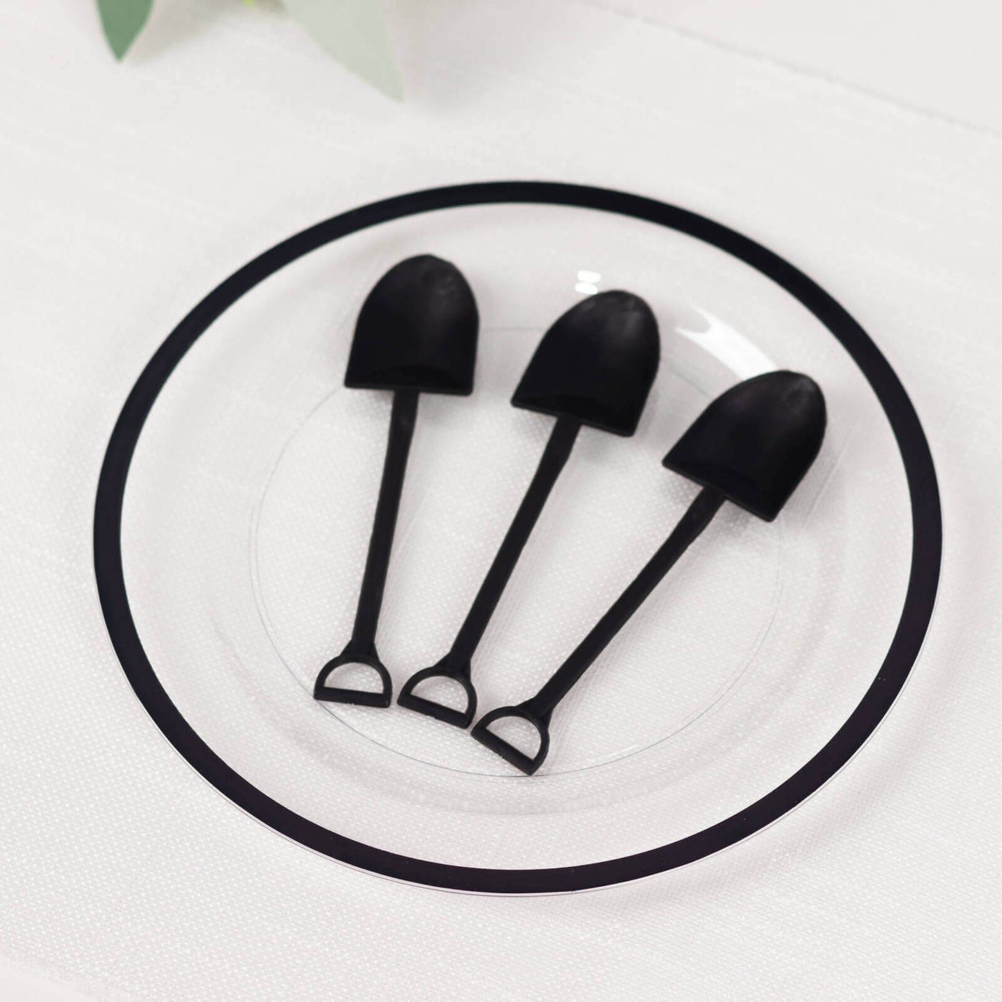 100-Pack Plastic Dessert Spoons with Mini Shovel Design Black - Disposable Ice Cream Spoons 4.5"