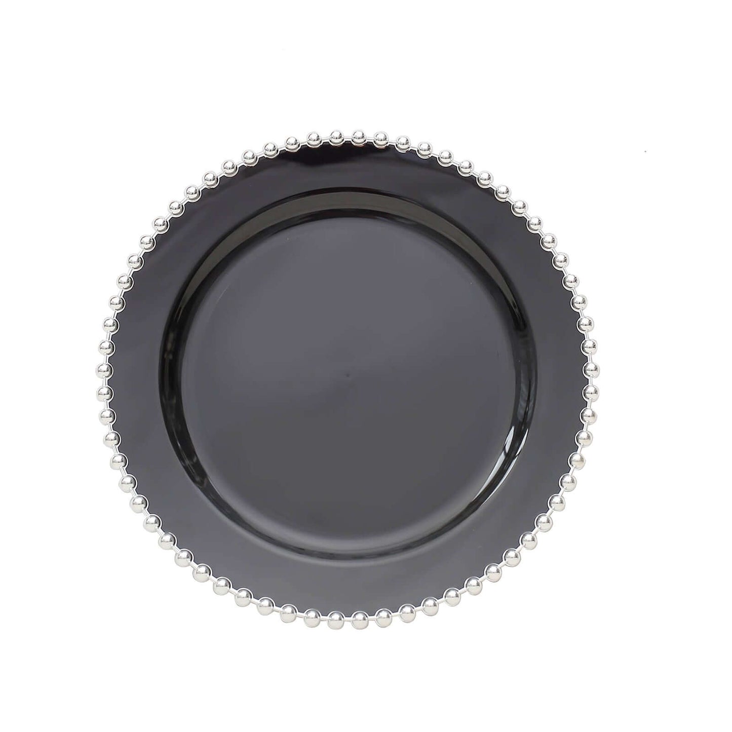 10-Pack Black Plastic Dessert Plates â€“ 8" Round with Silver Beaded Rim, Disposable for Parties & Events