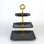 3-Tier Plastic Square Cupcake Stand Tower Black - Charming Disposable Dessert Display Serving Tray Platter with Heart Wavy Edge & Gold Top Handle for Tea Parties Weddings & Special Occasions 13"