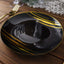 10-Pack Plastic 7" Round Dessert Plates in Black with Gold Brush Stroked Print - Disposable Appetizer Salad Plates for Modern Themed Events & Banquets