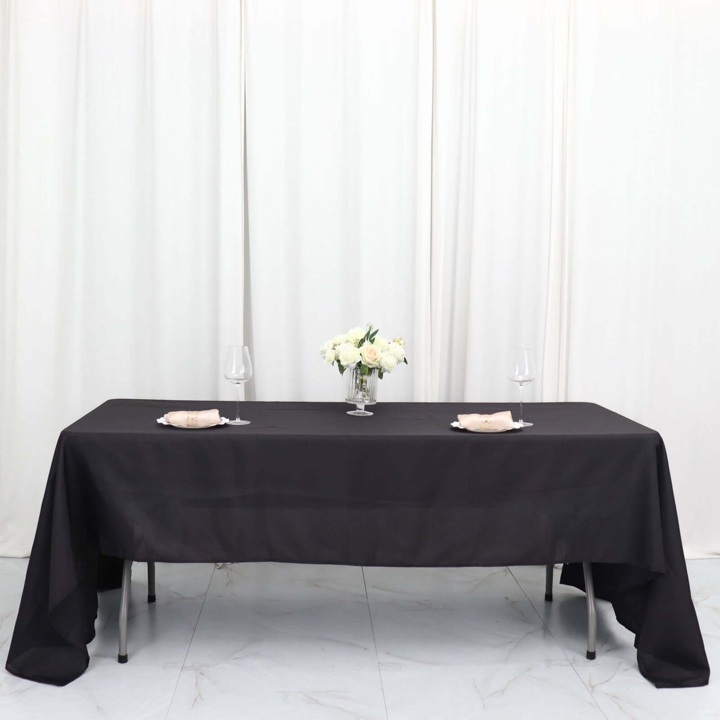Polyester 60"x126" Rectangle Tablecloth Black - Wrinkle-Resistant Table Cover for Weddings & Parties