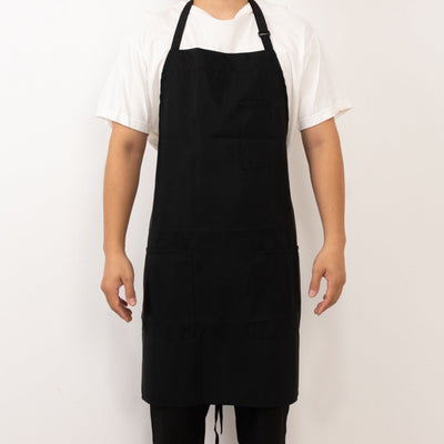 Black Premium Polyester Cooking Chef Apron with Adjustable Neck and Long Ties Waterdrop Resistant 2 Pockets Unisex