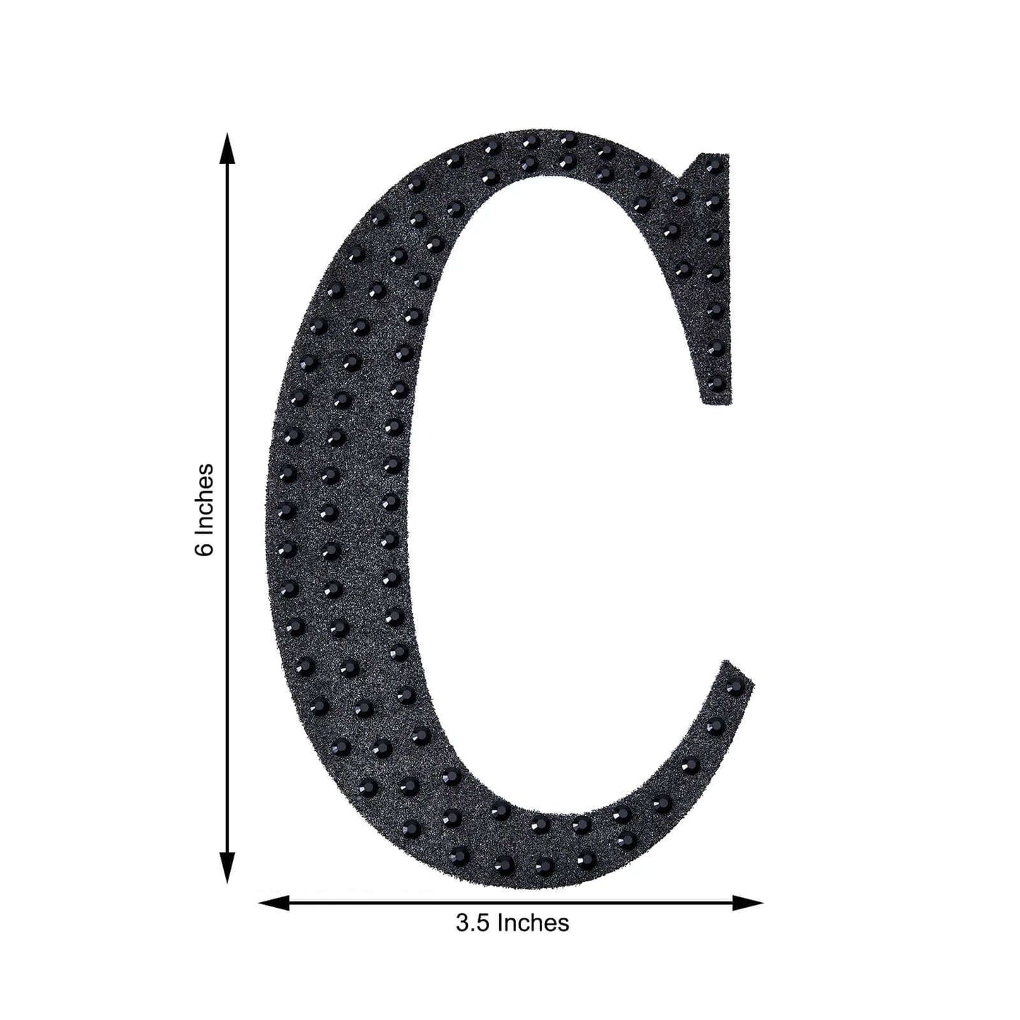 Decorative Rhinestone Alphabet "C" Letter Stickers, Glitter Adhesive Craft Letters Black DIY Sparkle Embellishments 6"