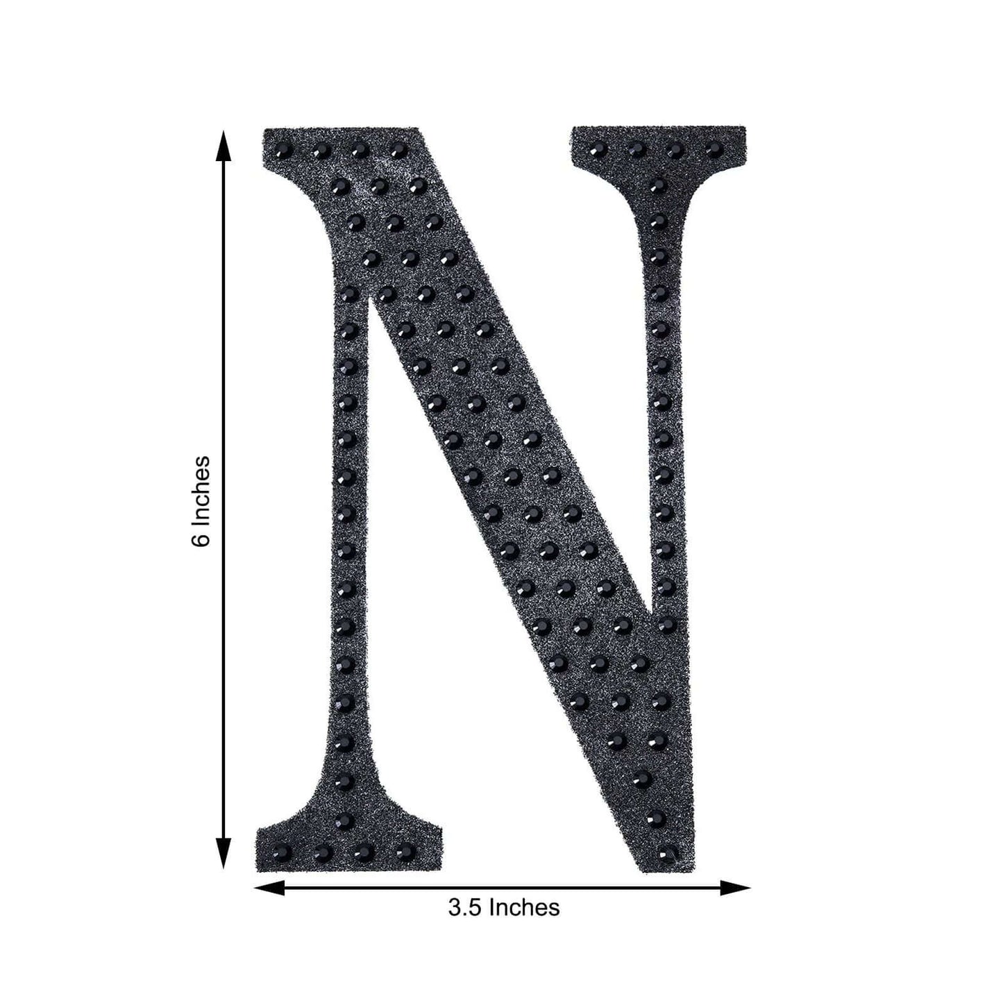Decorative Rhinestone Alphabet "N" Letter Stickers, Glitter Adhesive Craft Letters Black DIY Sparkle Embellishments 6"