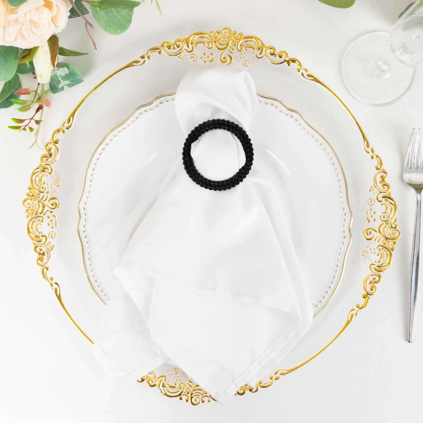 20 Pack Diamond Round Chair Sash Band Buckle Pins Black - Timeless Rhinestone Napkin Rings 2.5"