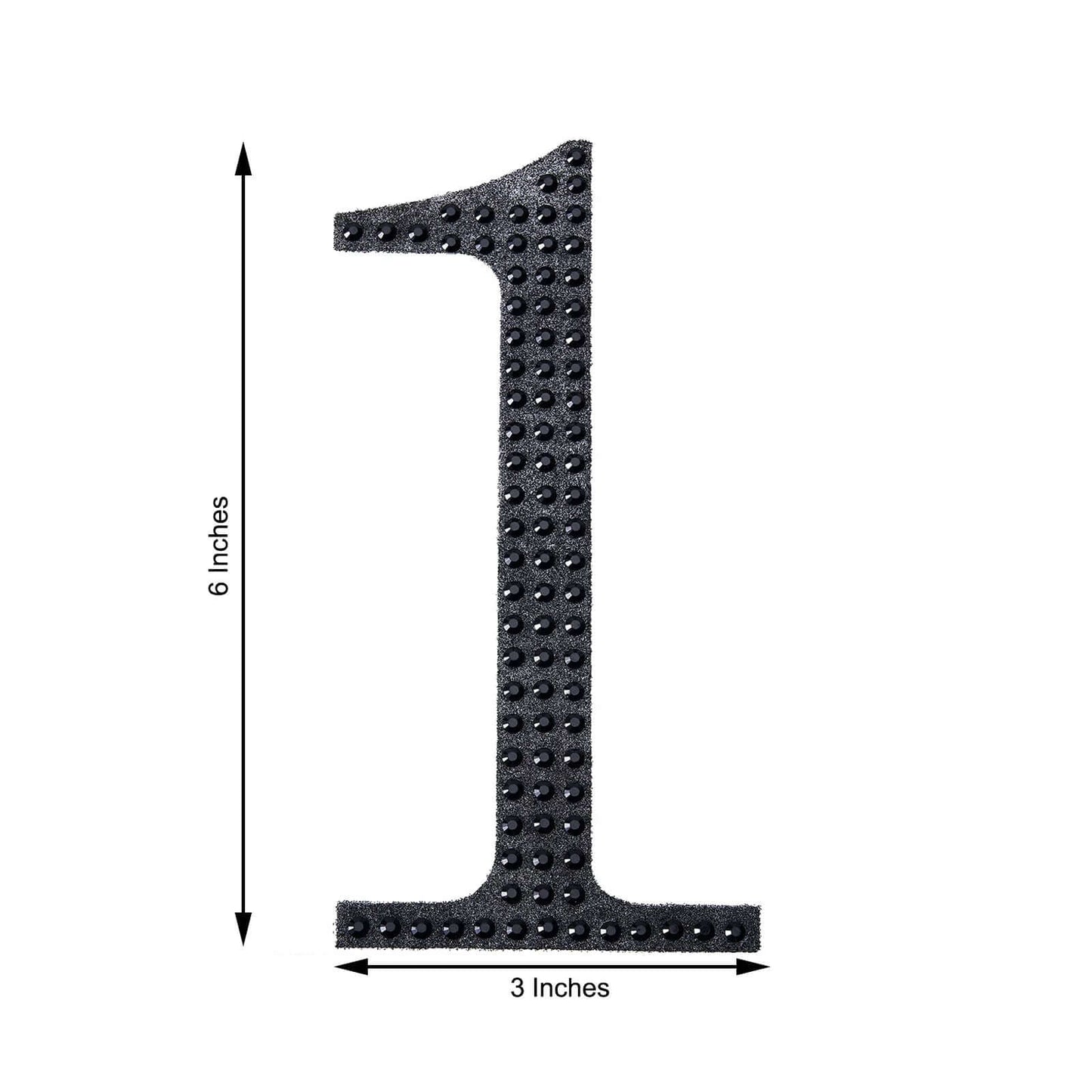 Decorative Rhinestone Number "1" Stickers, Glitter Adhesive Craft Numbers Black DIY Sparkle Embellishments 6"