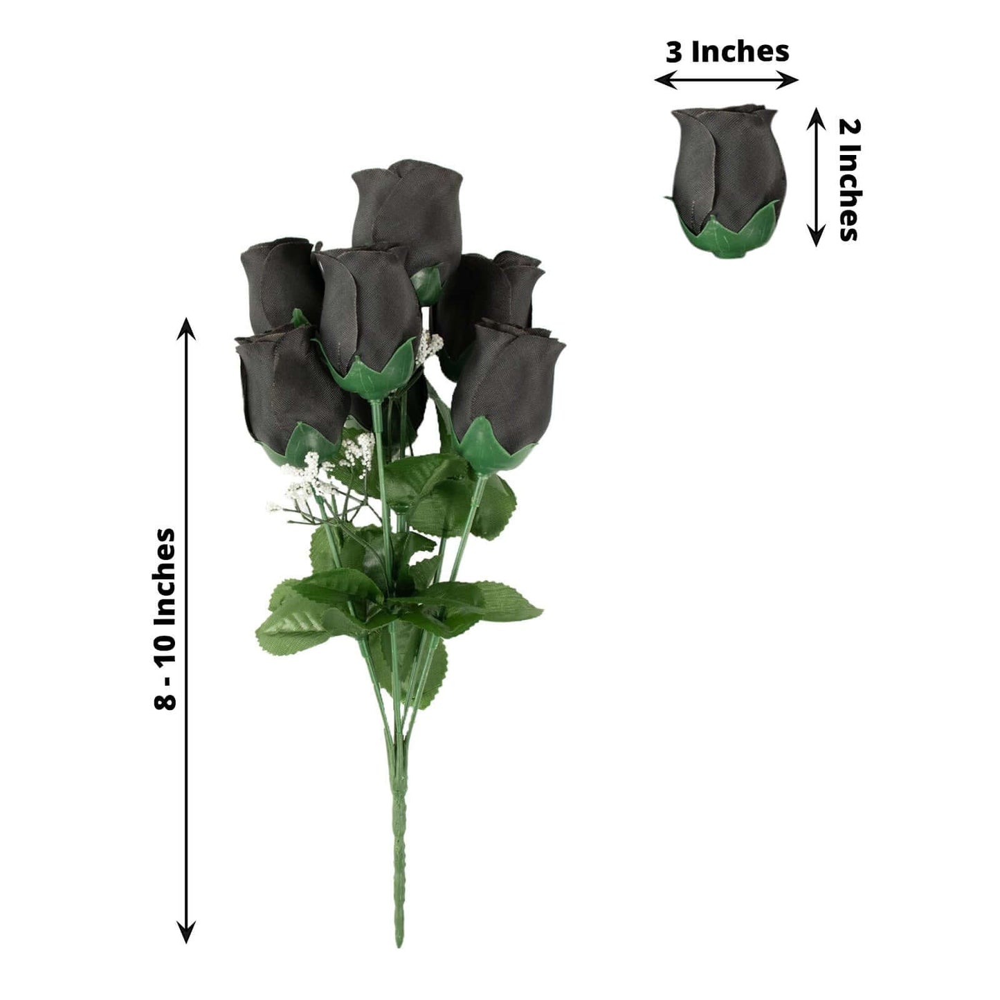 12 Bushes Black Artificial Premium Silk Flower Rose Bud Bouquets