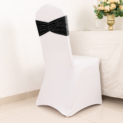 5 Pack Premium Crushed Velvet Chair Sashes Black Ruffle Style - Textured Chair Bands for Stunning Event Decor
