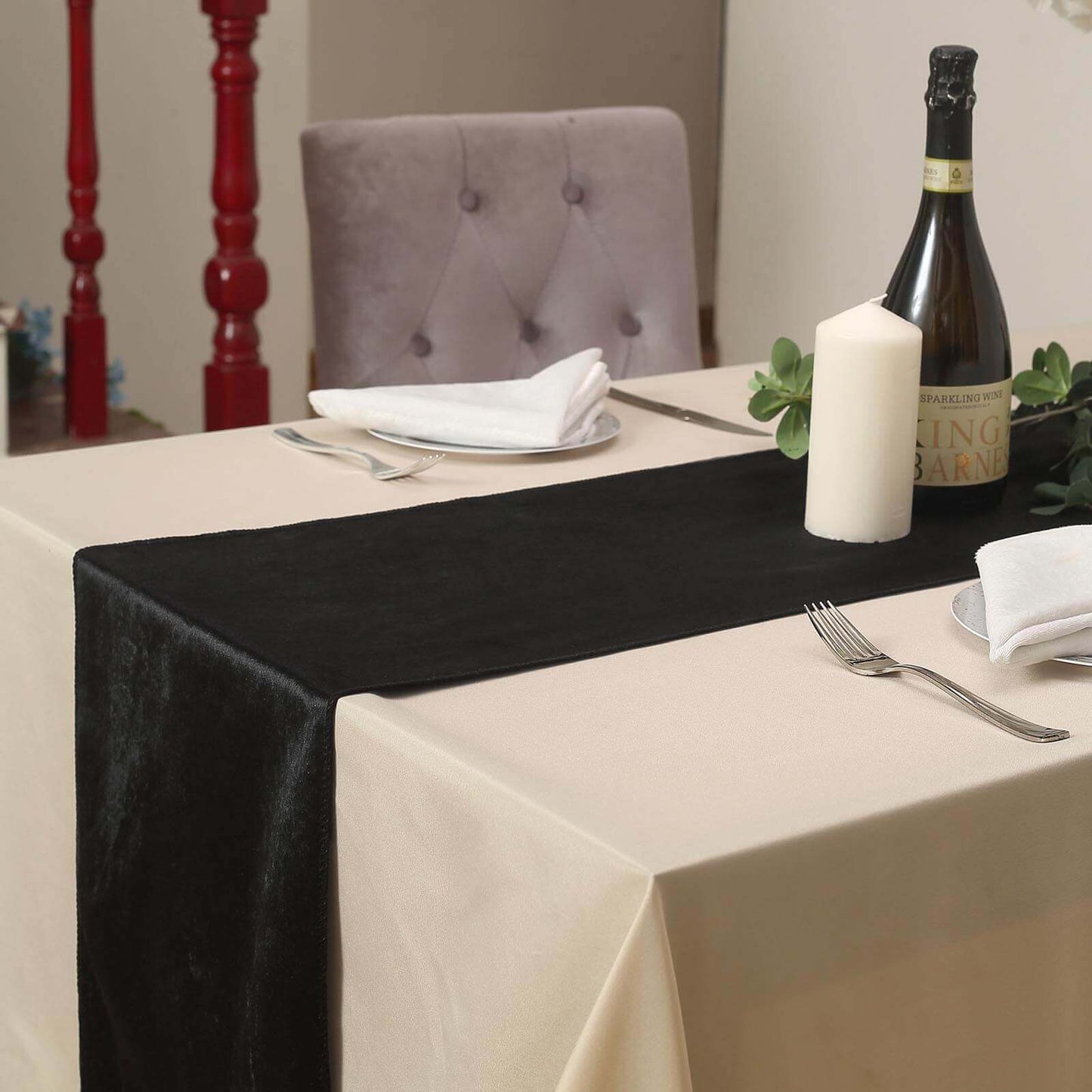 Premium Velvet 12"x108" Table Runner Black - Sheen Finish Reusable Table Decor