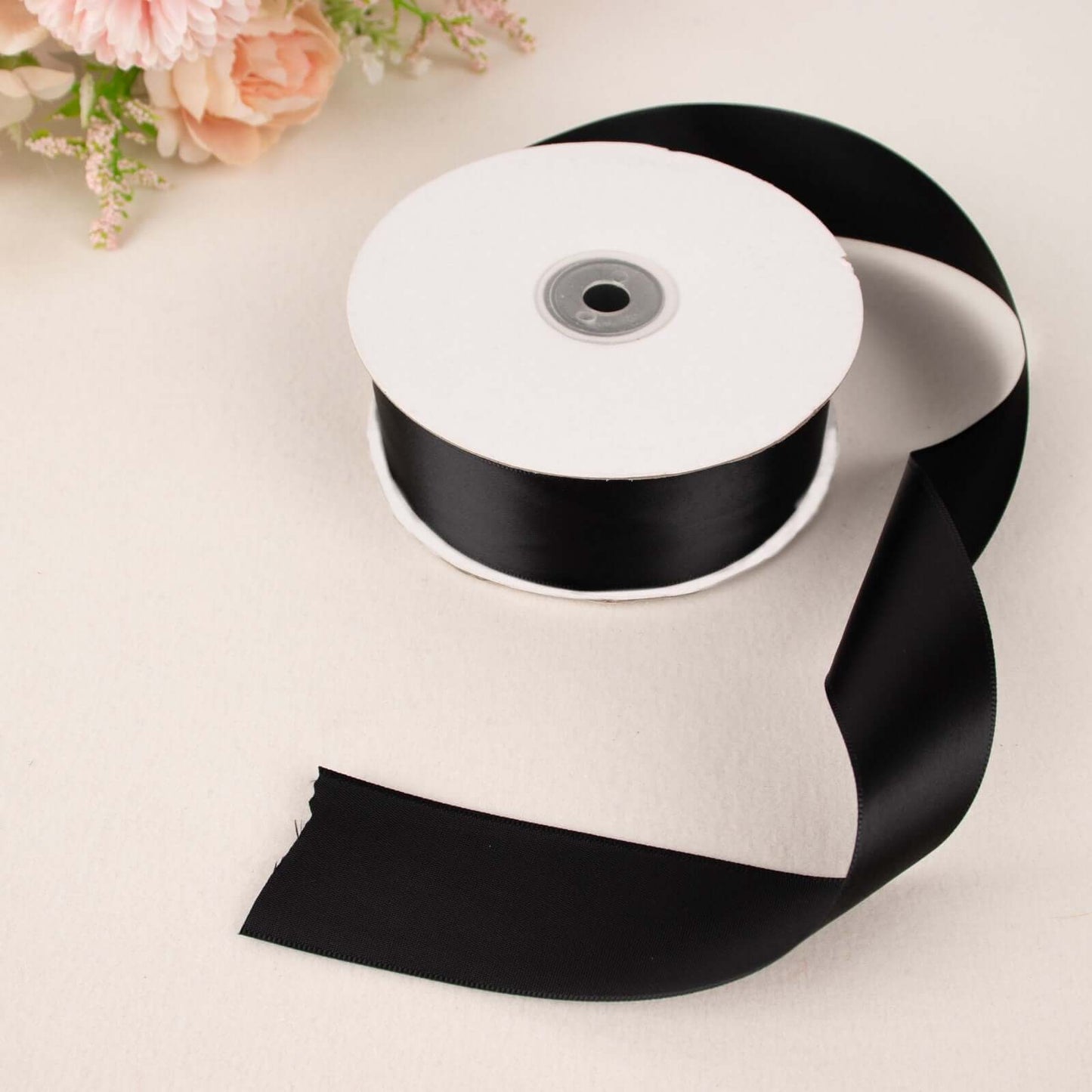 50 Yards 1.5" Black Single Face Decorative Satin Ribbon