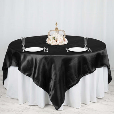 Satin 90"x90" Table Overlay Square Tablecloth Black - Smooth Finish Table Topper