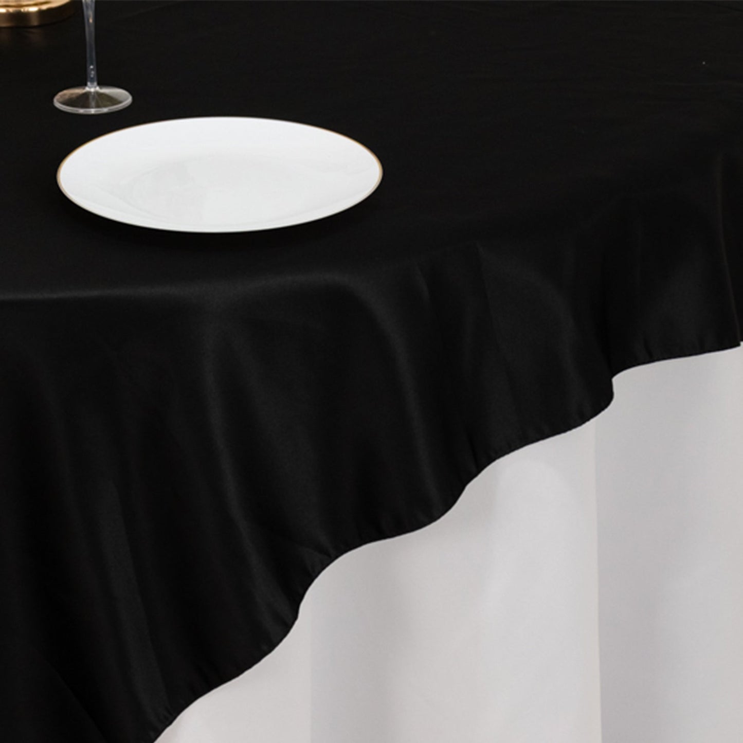 Lamour Satin 72"x72" Table Overlay Square Tablecloth Black - Smooth Finish for Luxurious Events
