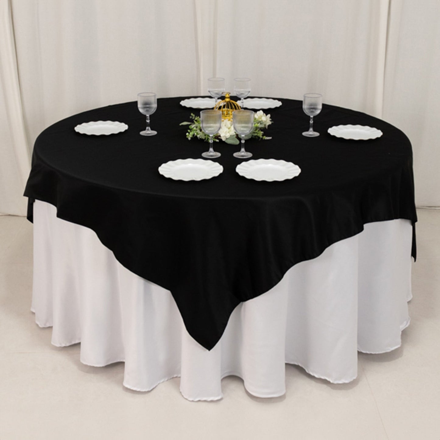 Lamour Satin 72"x72" Table Overlay Square Tablecloth Black - Smooth Finish for Luxurious Events