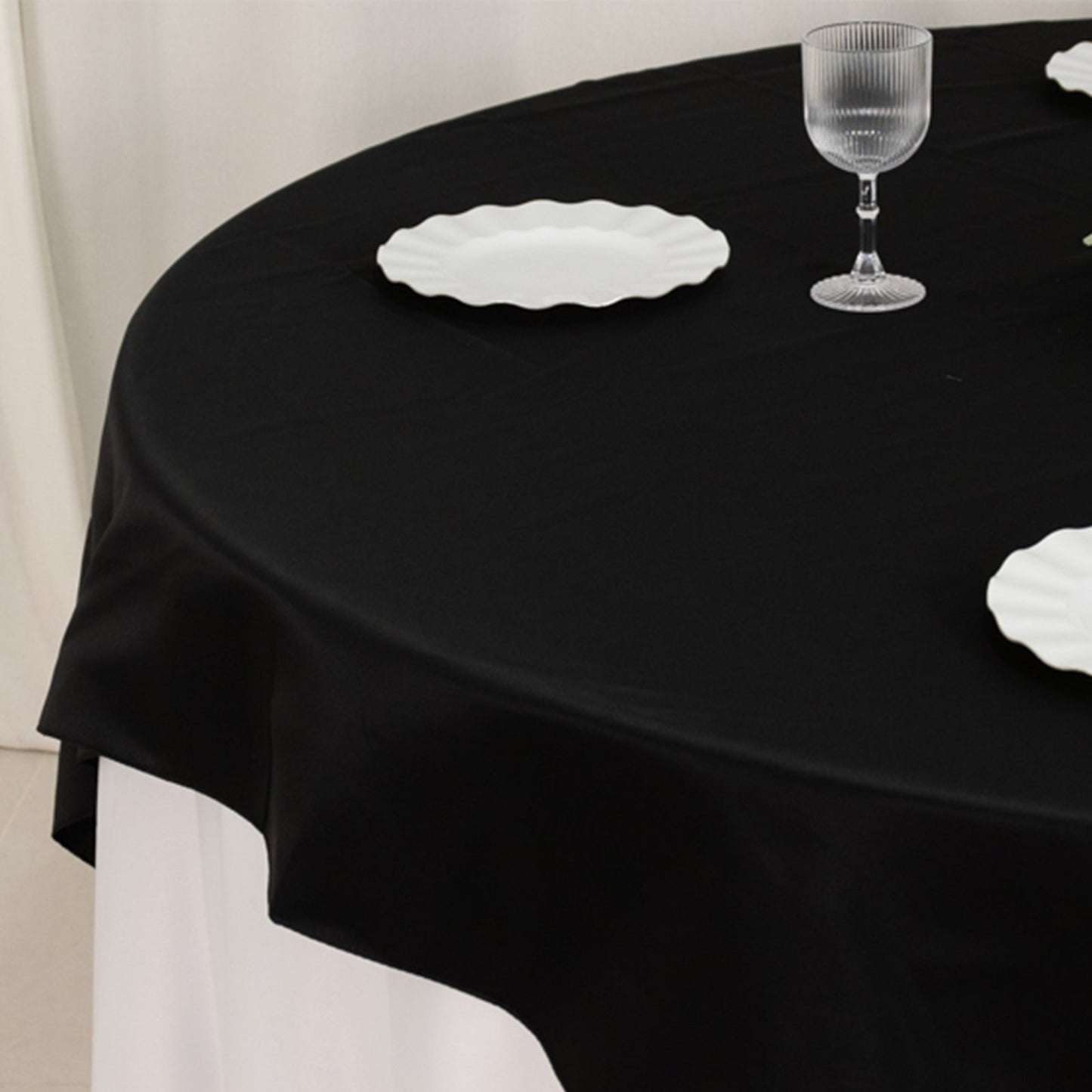 Lamour Satin 72"x72" Table Overlay Square Tablecloth Black - Smooth Finish for Luxurious Events