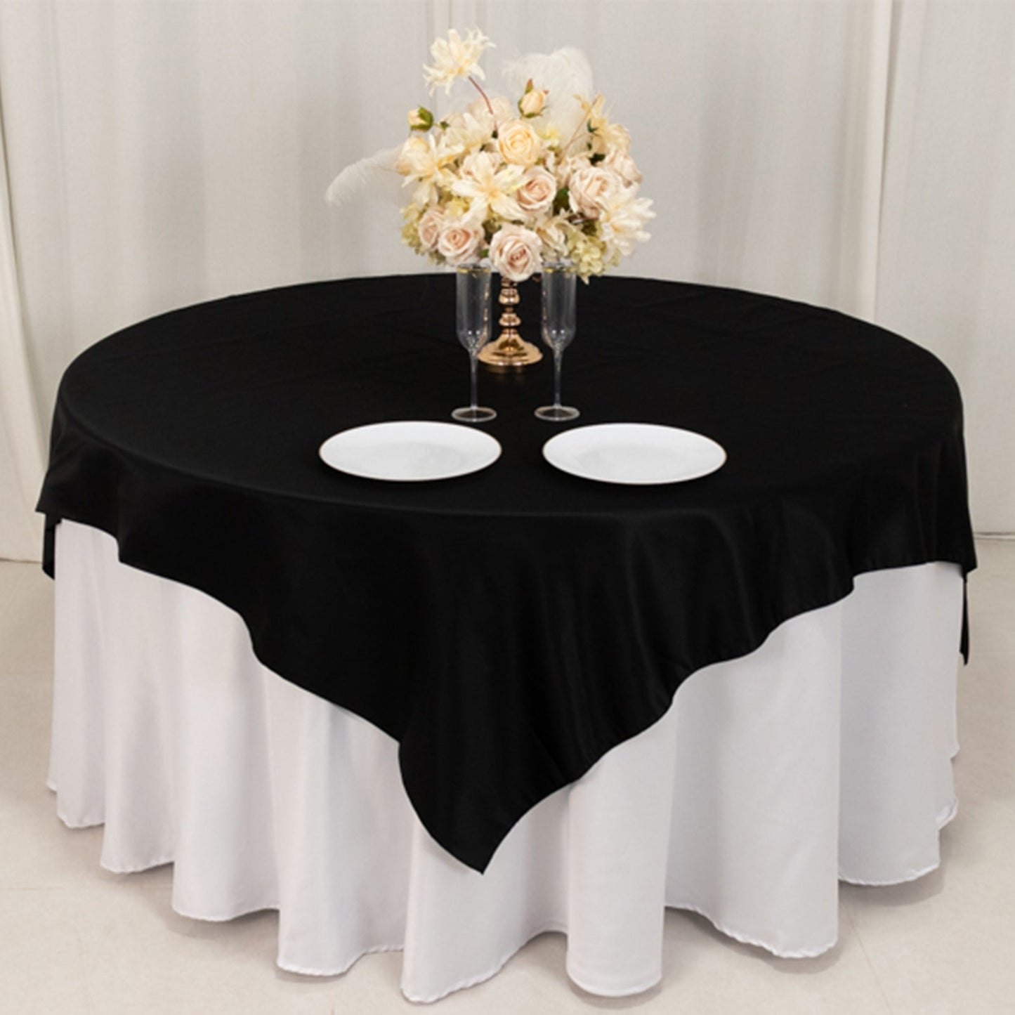 Lamour Satin 72"x72" Table Overlay Square Tablecloth Black - Smooth Finish for Luxurious Events