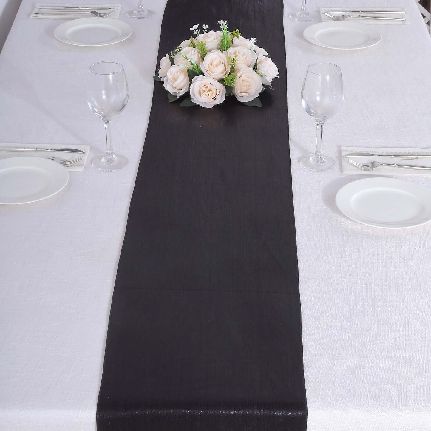 Polyester 12"x108" Table Runner Black Shimmer Sequin Dots - Wrinkle-Free Finish Table Linen