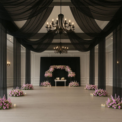 Black Sheer Backdrop Drape â€“ 5ftx32ft Wedding Arch & Ceiling Decor Panel, Wrinkle Free with Soft Shimmer