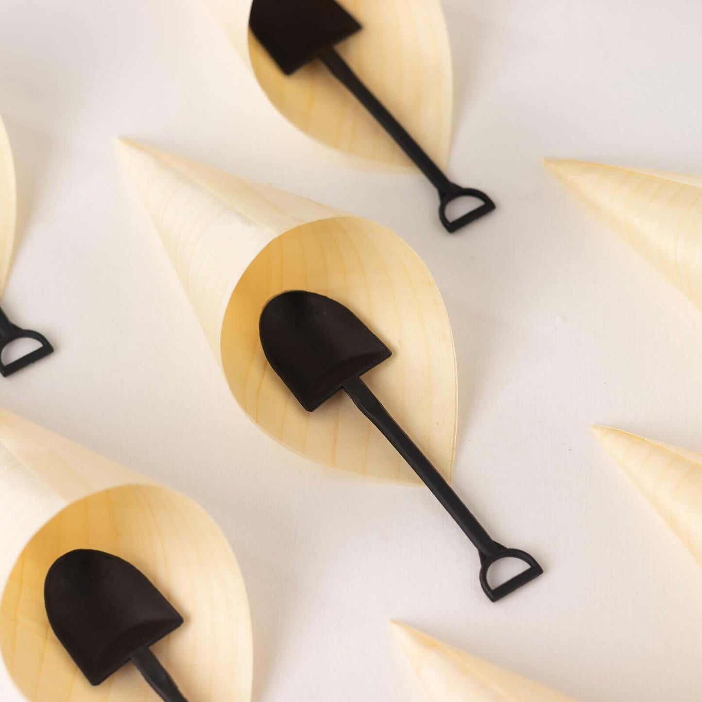 100-Pack Plastic Dessert Spoons with Mini Shovel Design Black - Disposable Ice Cream Spoons 4.5"