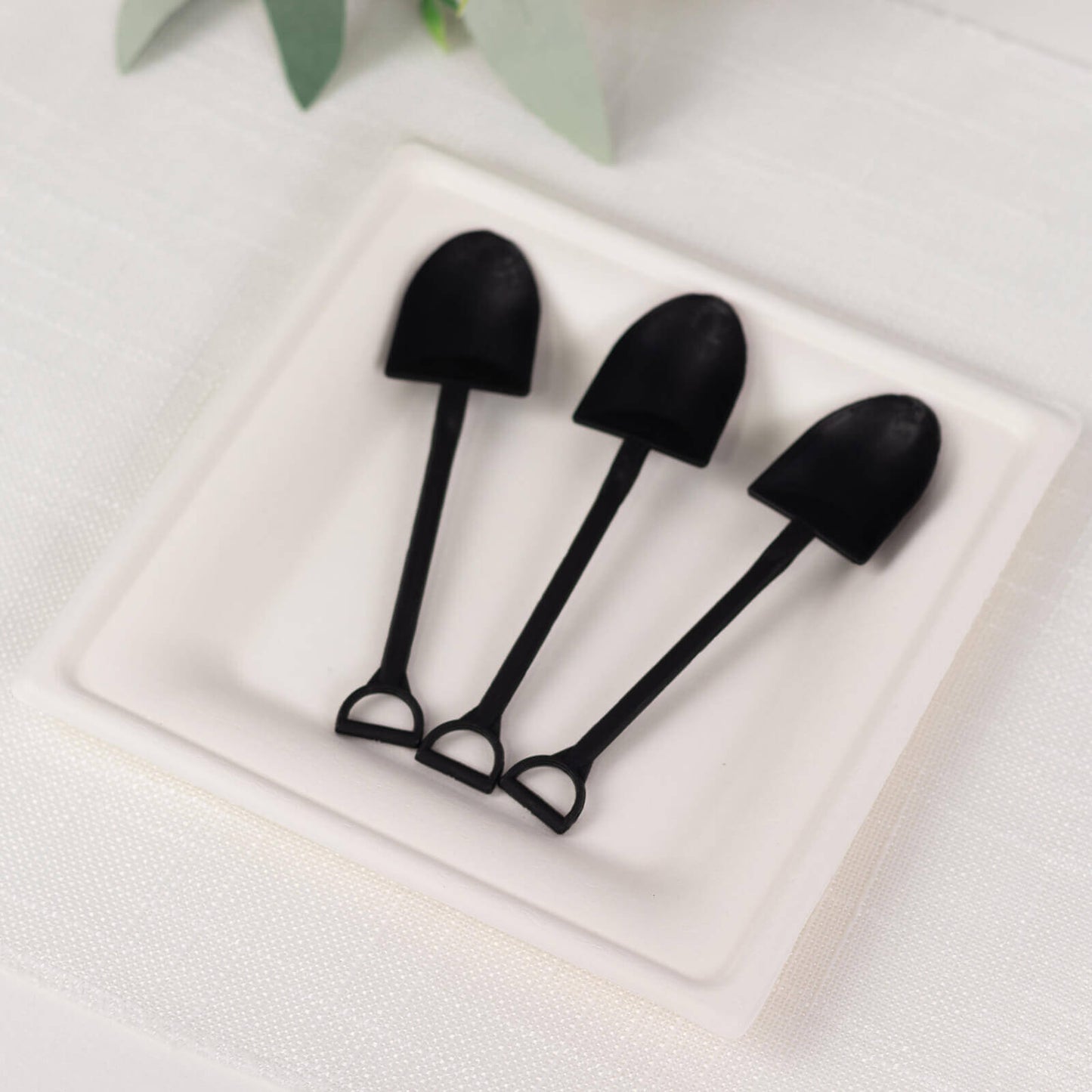 100-Pack Plastic Dessert Spoons with Mini Shovel Design Black - Disposable Ice Cream Spoons 4.5"