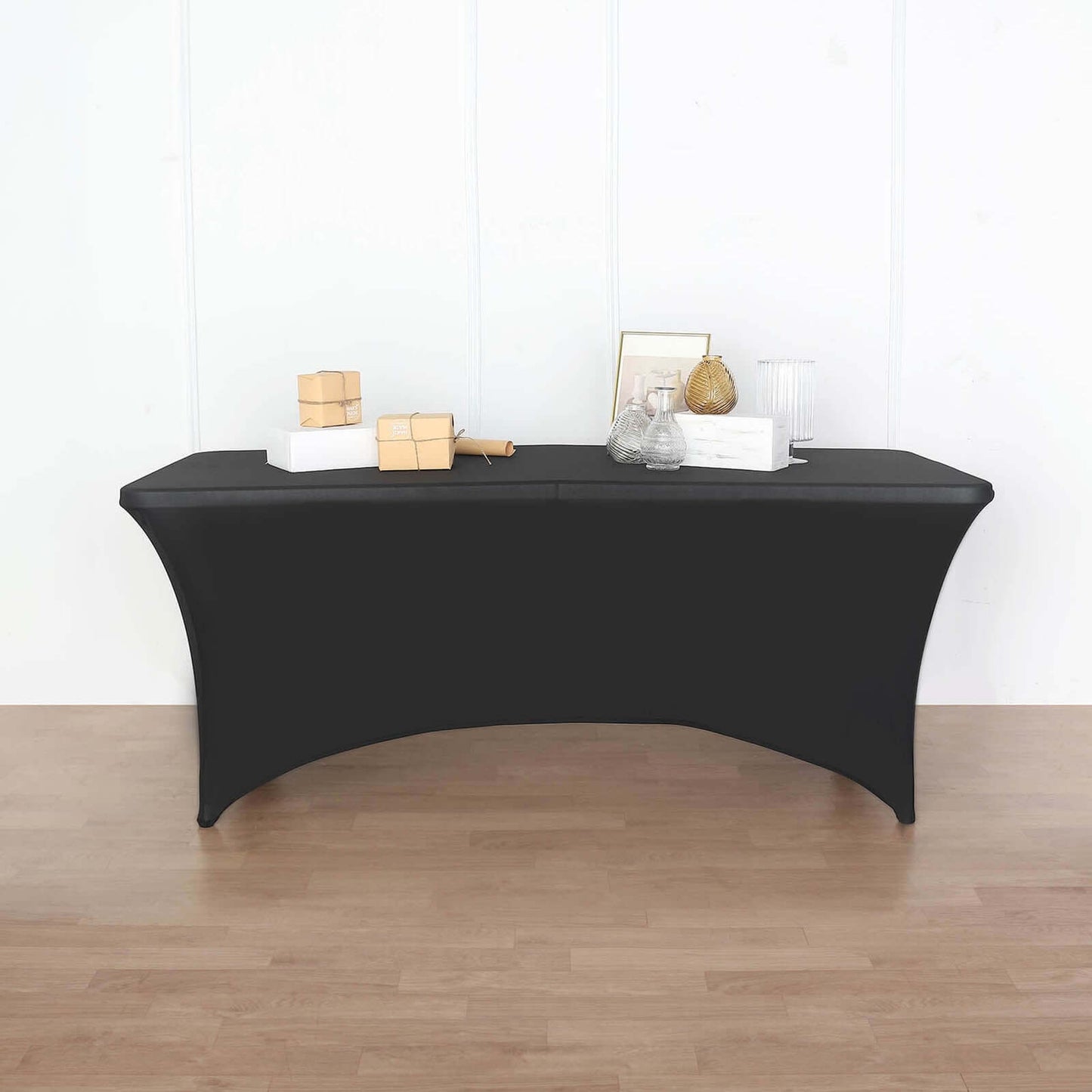 Stretch Spandex 96"x30" Rectangle Table Cover Black with Curved Open Back Design Tailored Professional Look for Tradeshows, Events & Exhibitions