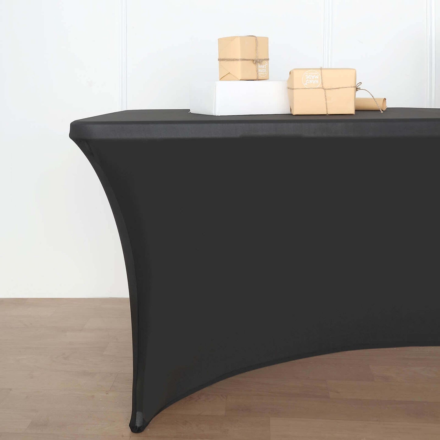 Stretch Spandex 96"x30" Rectangle Table Cover Black with Curved Open Back Design Tailored Professional Look for Tradeshows, Events & Exhibitions
