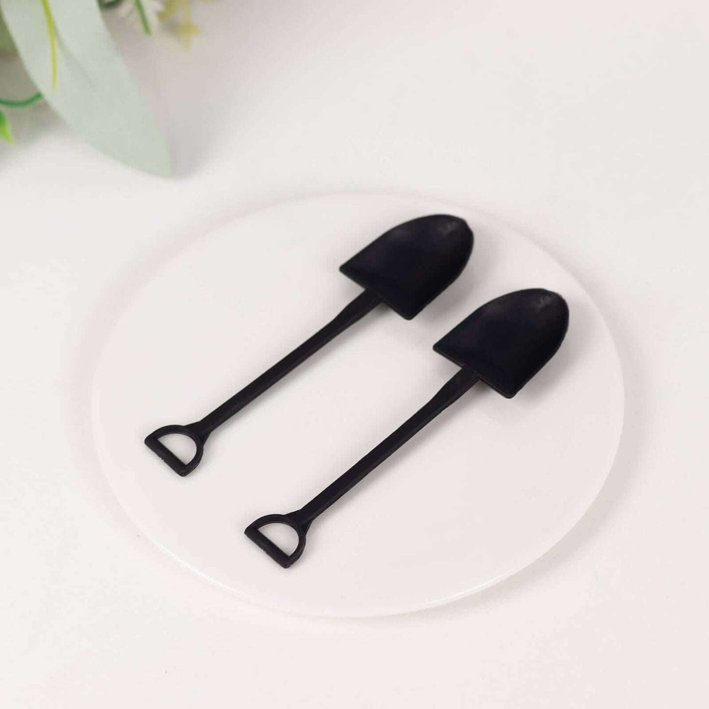 100-Pack Plastic Dessert Spoons with Mini Shovel Design Black - Disposable Ice Cream Spoons 4.5"