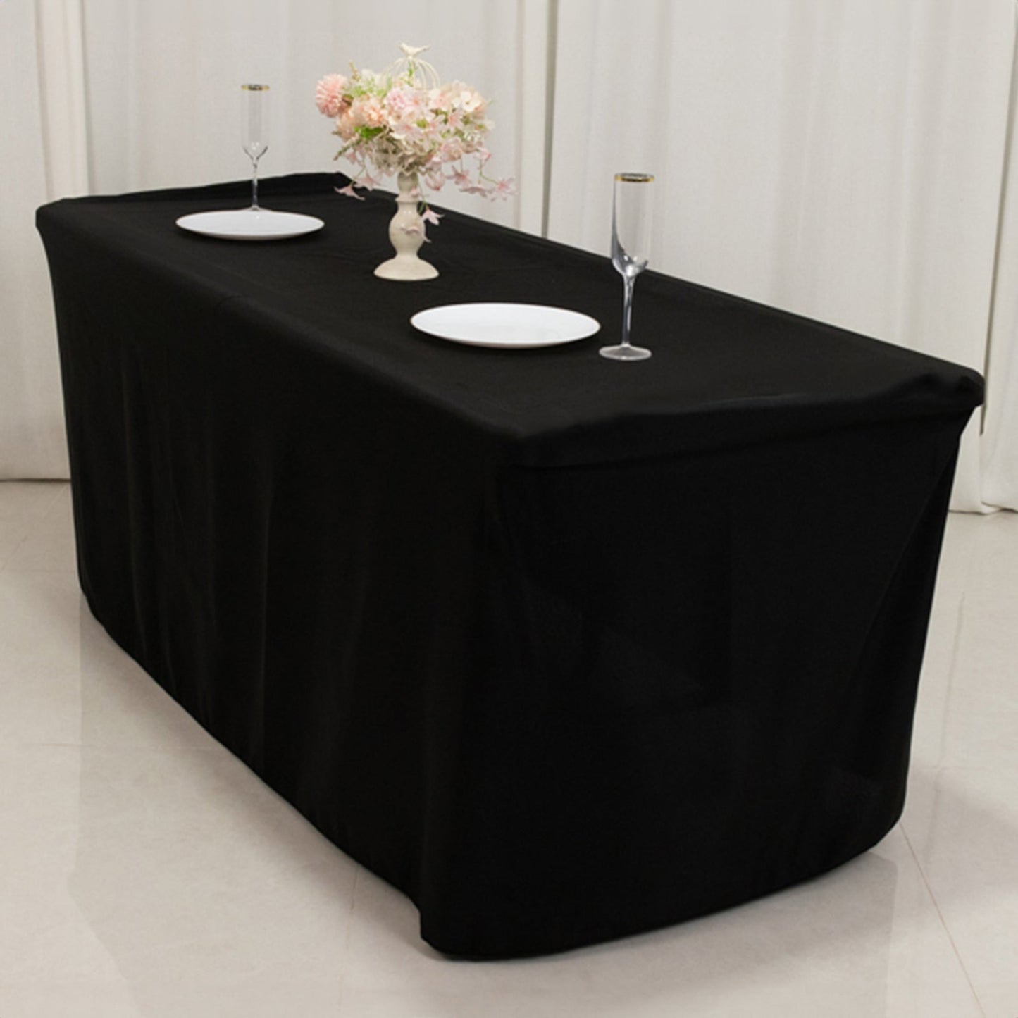 Fitted Polyester 72"x24"x30" Rectangle Tablecloth Black - Perfect Fit for Special Size Tables