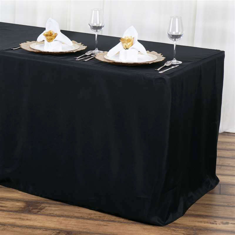 Fitted Polyester 72"x30" Rectangle Tablecloth Black - Sleek and Durable for Events