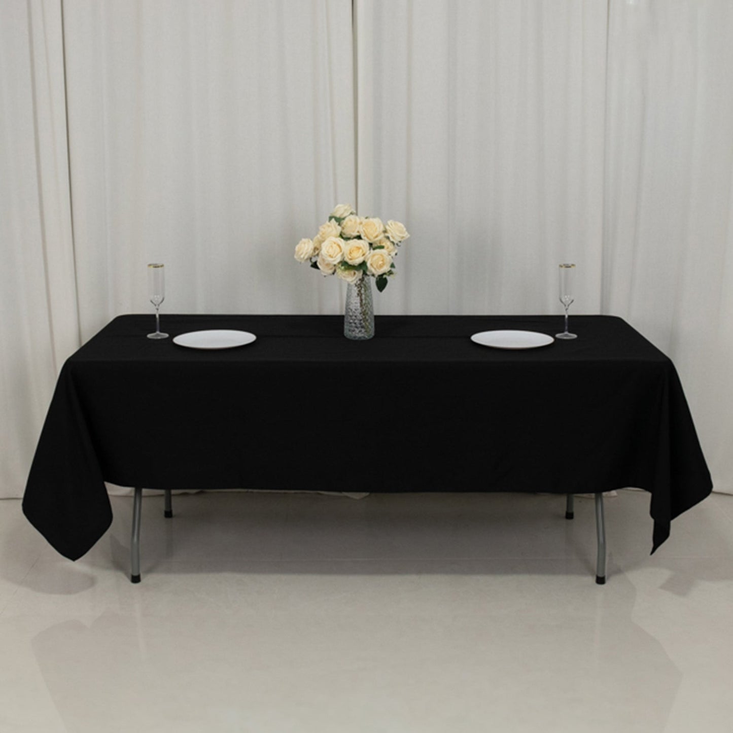 Fire Retardant Premium Polyester 60"x102" Rectangular Tablecloth Black - High-Performance Table Cover
