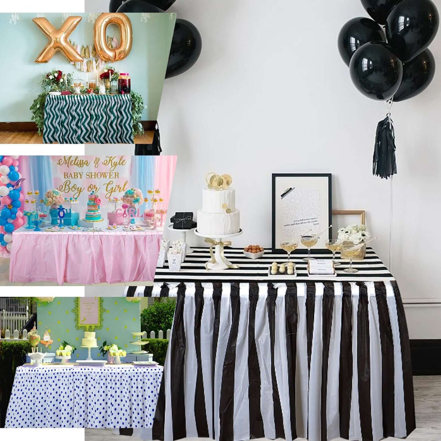 5 Pack Plastic Table Skirts Black Ruffled - Durable Disposable Skirts for Events 14ft