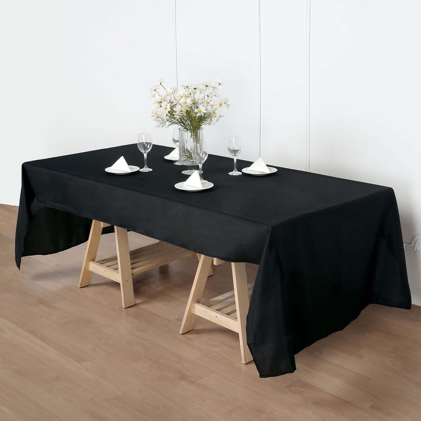 Polyester 50"x120" Rectangle Tablecloth Black - Wrinkle-Resistant Table Cover