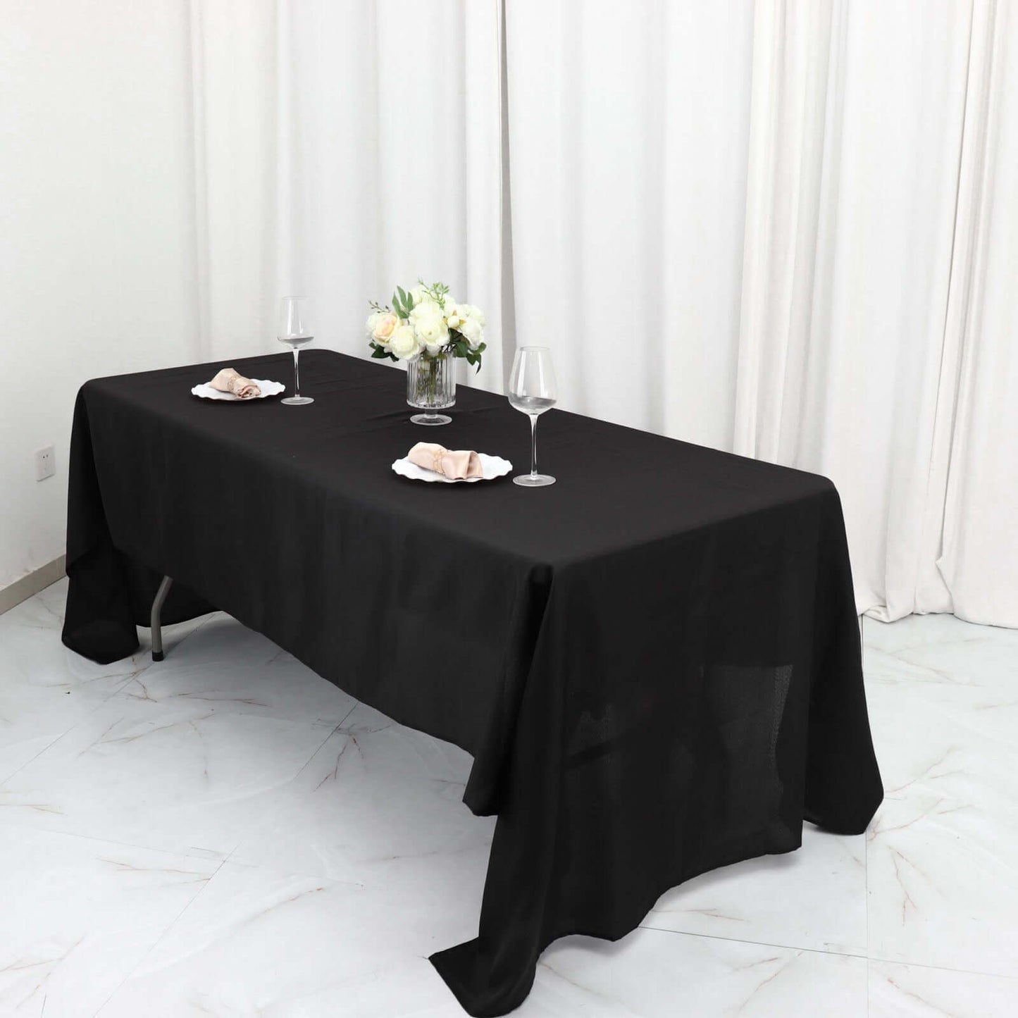 Polyester 60"x126" Rectangle Tablecloth Black - Wrinkle-Resistant Table Cover for Weddings & Parties