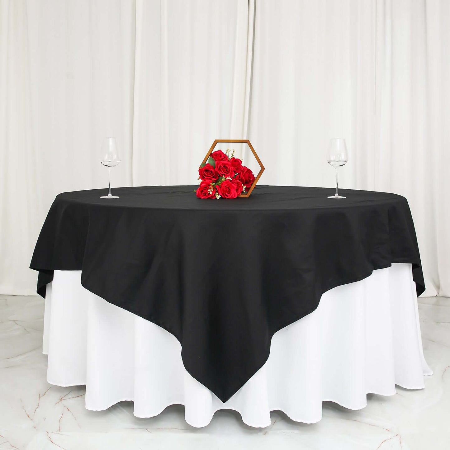 100% Cotton 90"x90" Table Overlay Square Tablecloth Black Linen - Soft & Breathable Fabric Table Topper