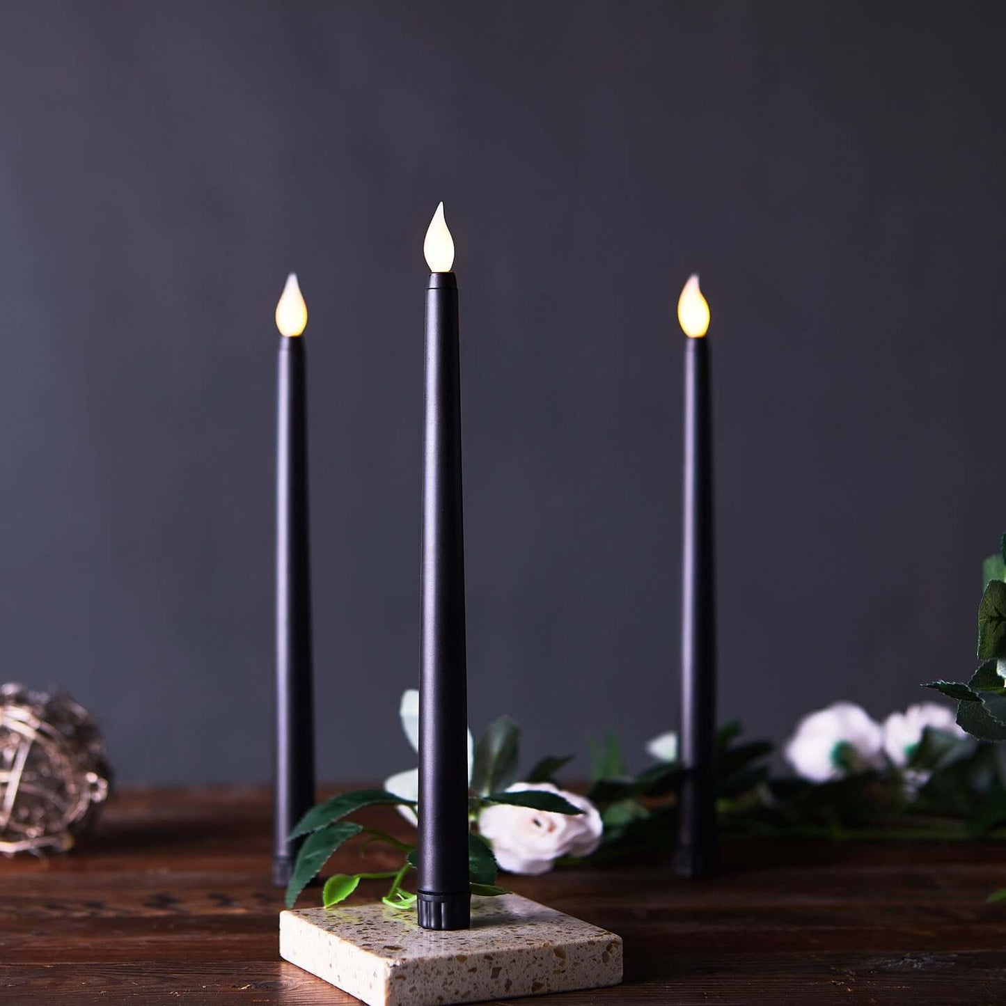 3-Pack LED Decorative Lighting Warm Flickering Black - Flameless Taper Candles 11"