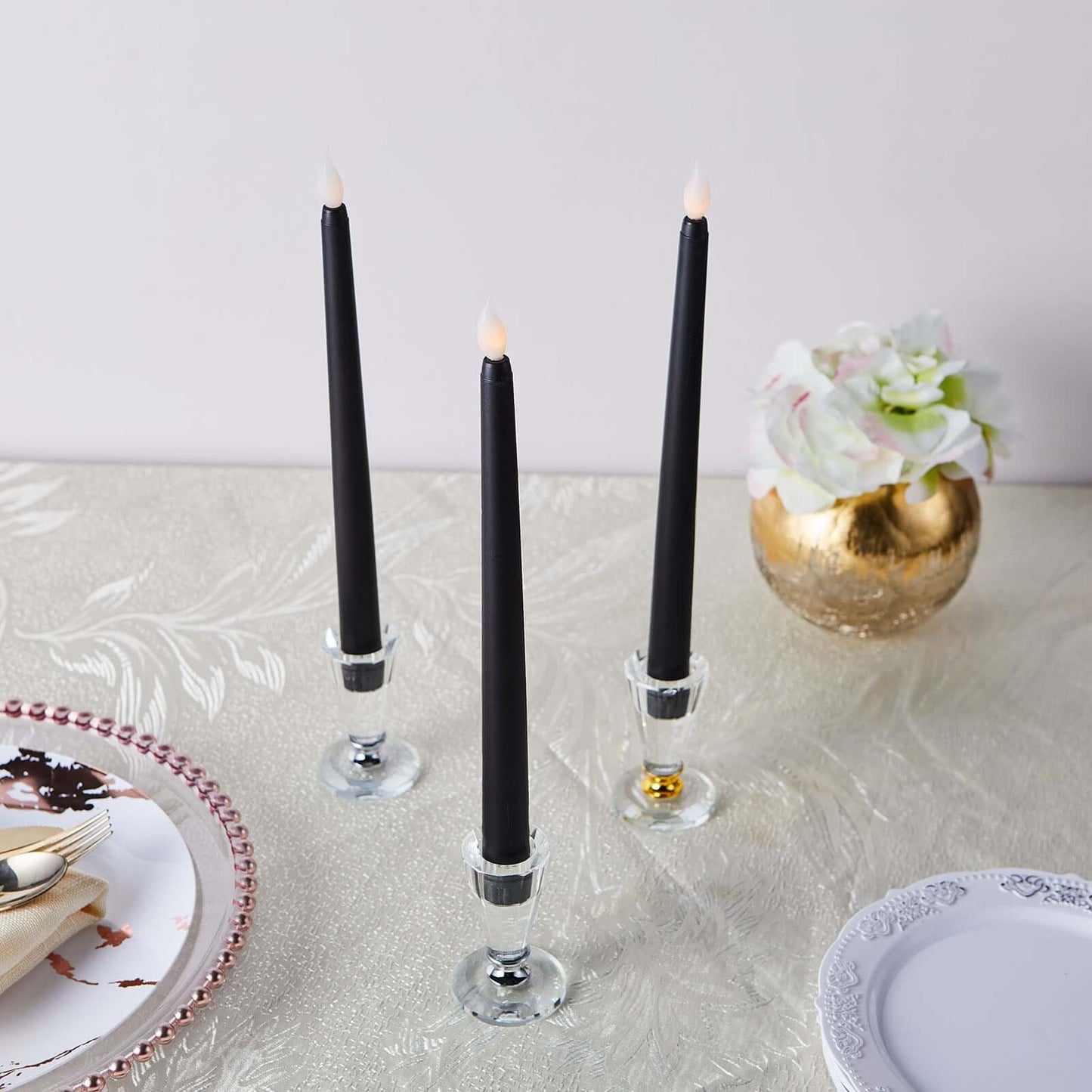 3-Pack LED Decorative Lighting Warm Flickering Black - Flameless Taper Candles 11"