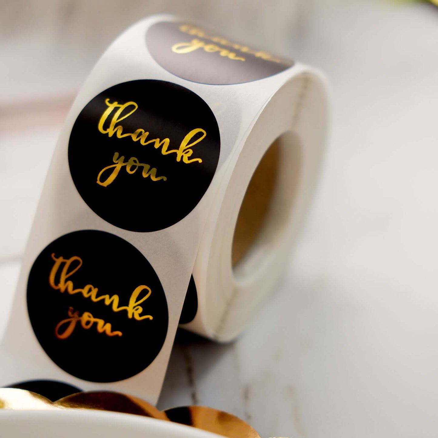 500Pcs 1.5" Thank You Gold Foil Text On Black Stickers Roll DÃ©cor Labels and Seals for DIY Envelope - Round