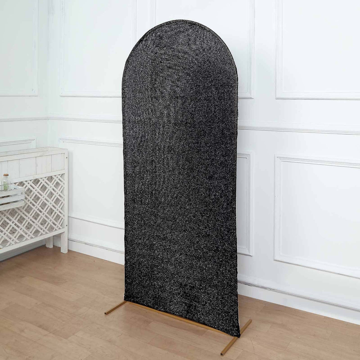 6ft Black Shimmer Tinsel Spandex Chiara Backdrop Stand Cover For Fitted Round Top Wedding Arch