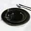 10-Pack Black Plastic Dessert Plates â€“ 8" Round with Gold Beaded Rim, Disposable for Parties & Events