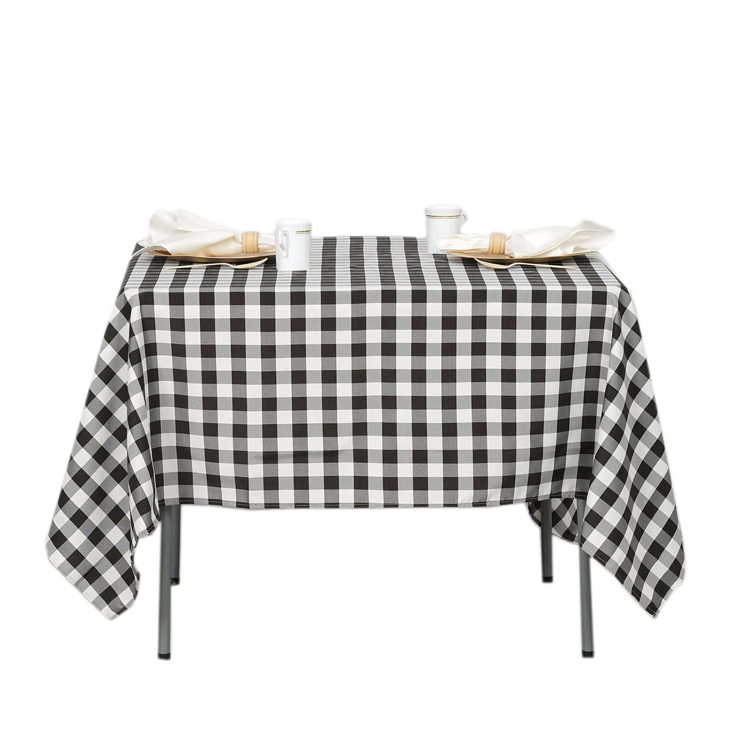 Polyester 70"x70" Square Tablecloth White/Black - Checkered Buffalo Plaid Design for Rustic Decor