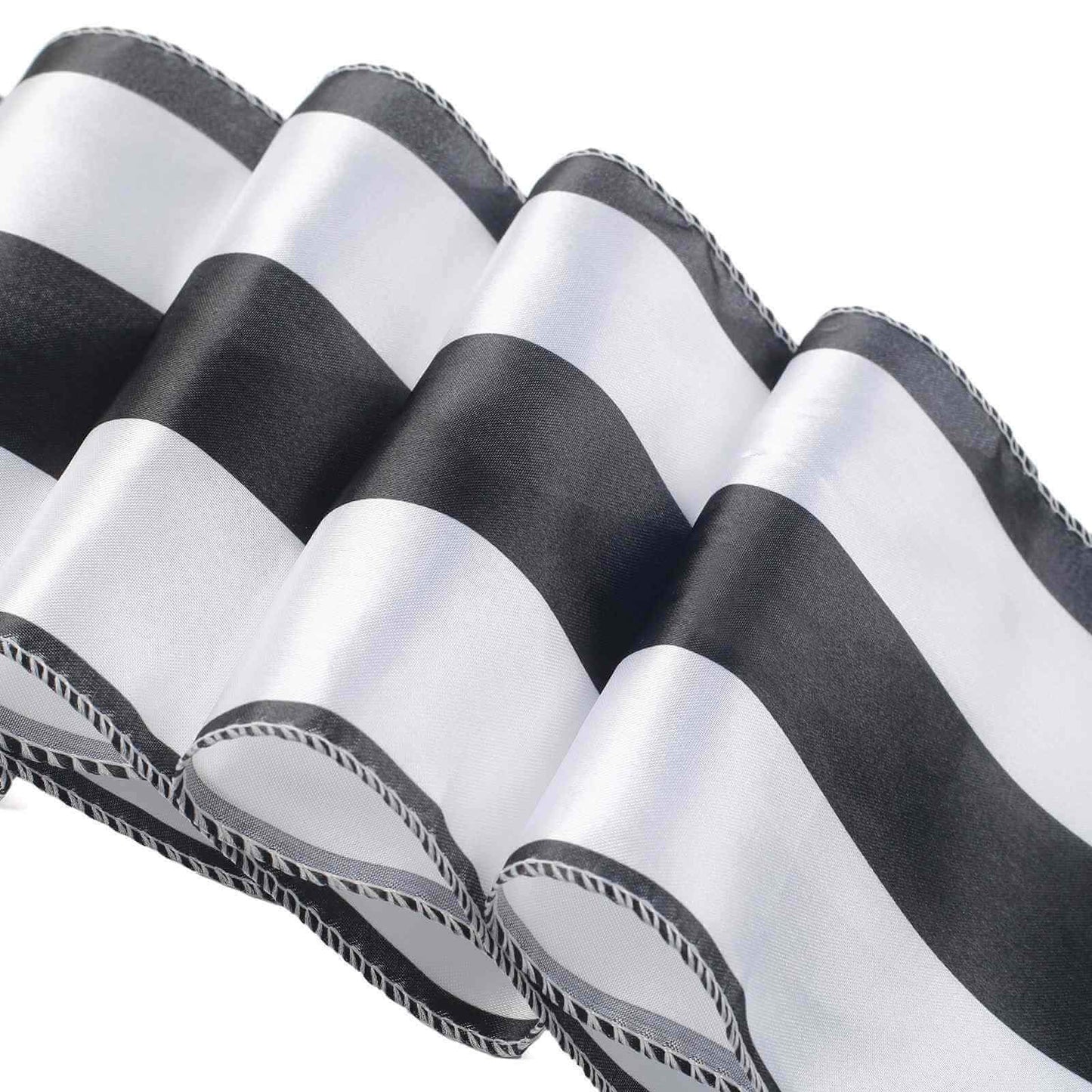 5 Pack Satin 6"x108" Chair Sashes Black/White Stripes - Sophisticated Decor for Weddings & Gatherings