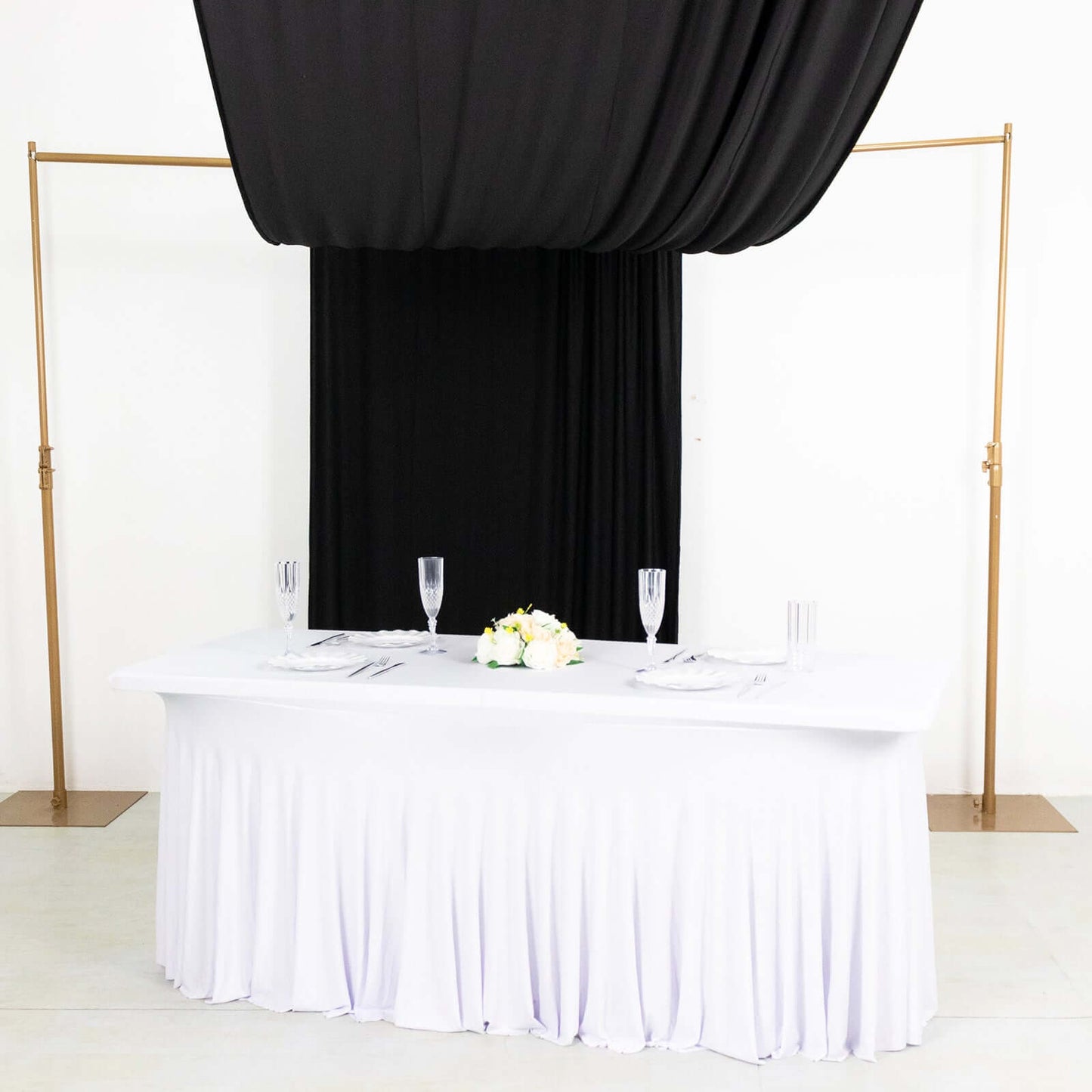 Black 4-Way Stretch Spandex Event Curtain Drapes, Wrinkle Free Backdrop Event Panel with Rod Pockets - 5ftx18ft