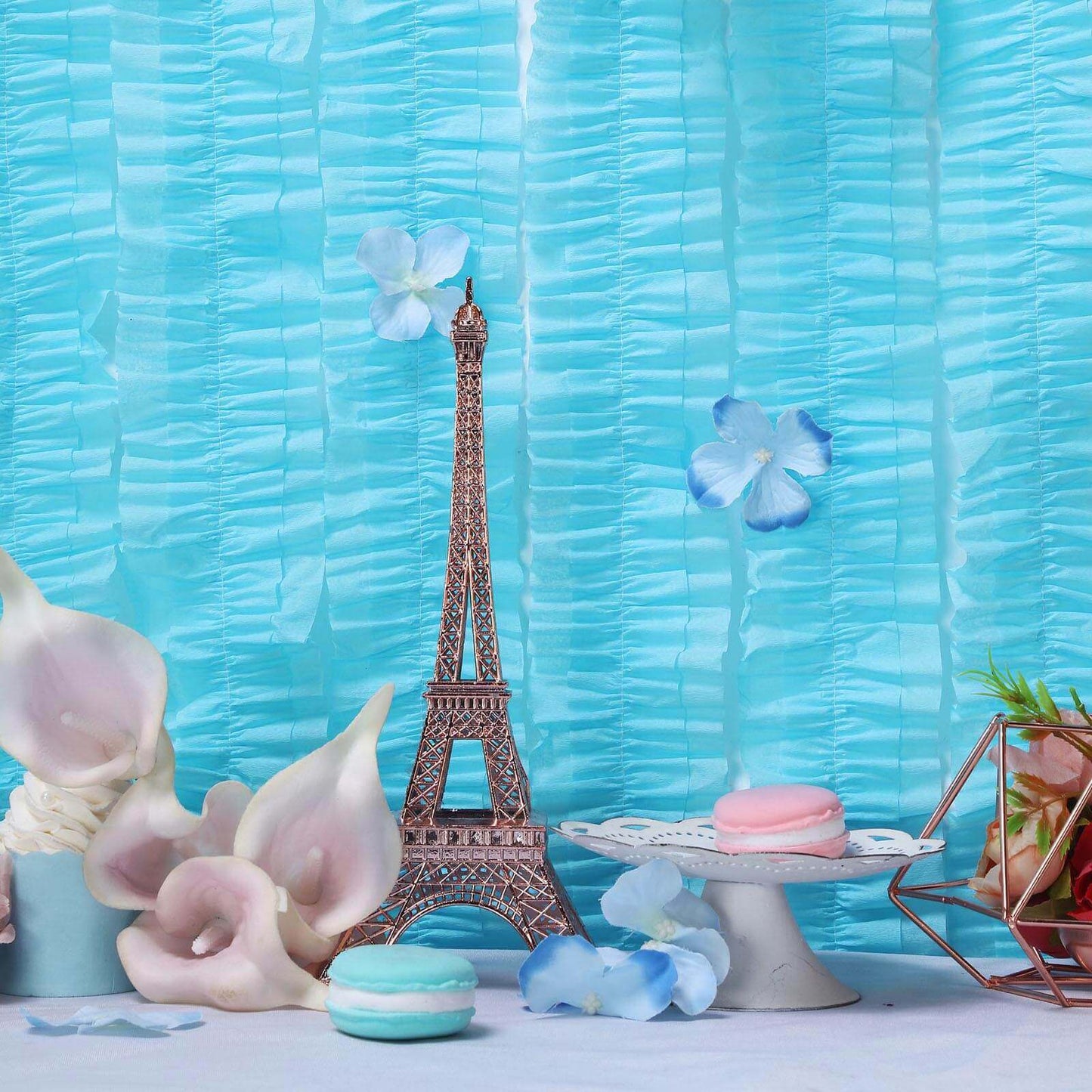 3 Pack 28ft Light Blue Ruffled Paper Streamer Rolls, Crepe Tissue Party Decorations