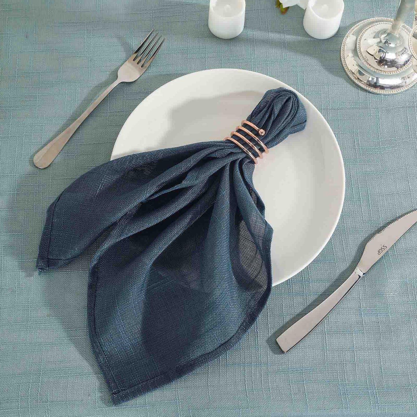 5 Pack Faux Linen 20"x20" Napkins Blue - Slubby Textured & Wrinkle Resistant Cloth Napkins