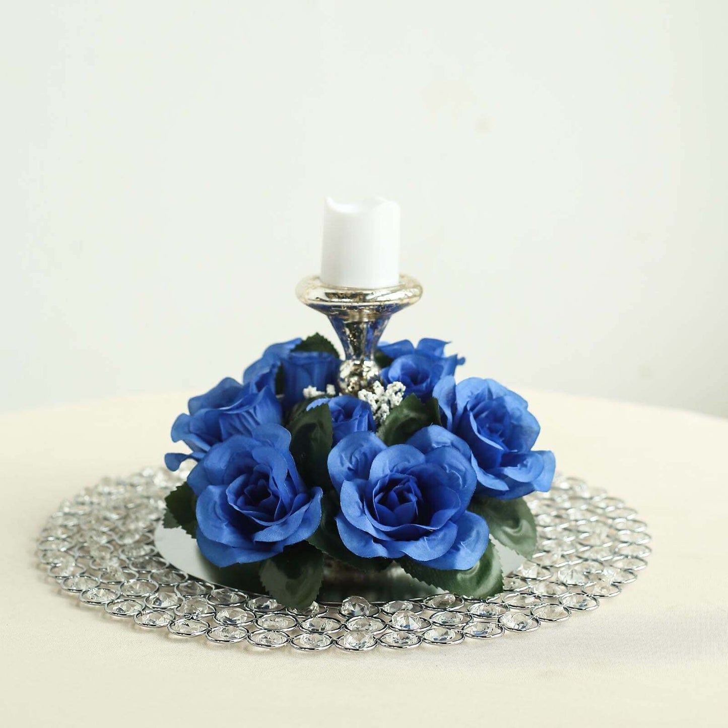 4 Pack 3" Royal Blue Artificial Silk Rose Flower Candle Ring Wreaths